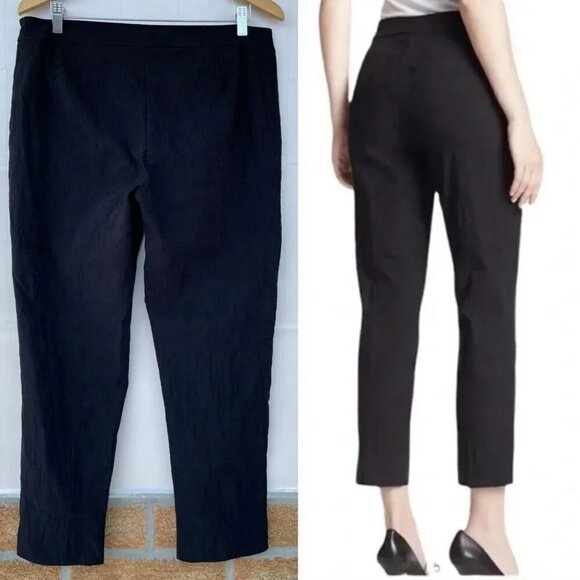 Eileen Fisher Stencil Stretch Jacquard Slim Ankle Trouser Pants Black medium - Picture 2 of 13